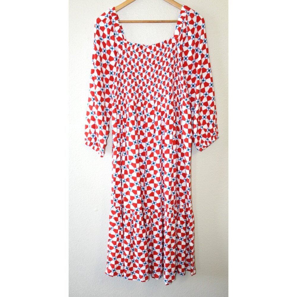 Hannah Andersson Multicolor Long Sleeve Smocked Midi Dress M